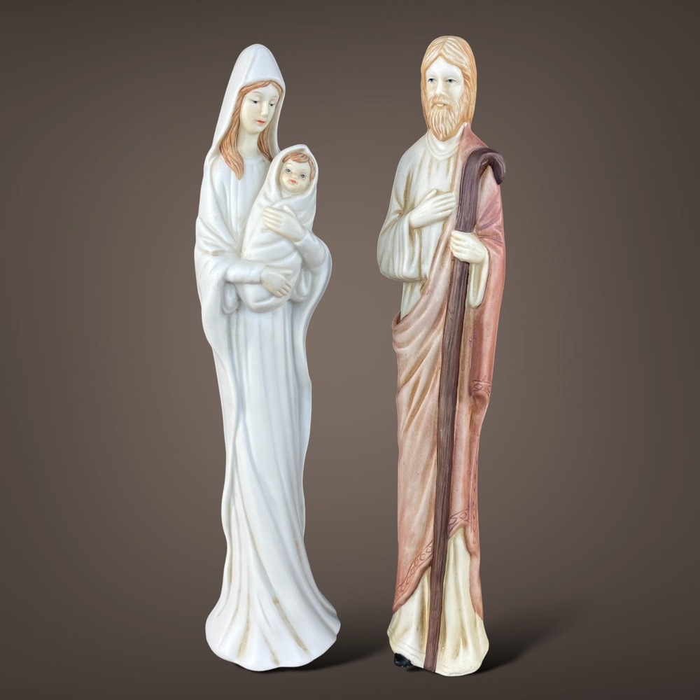 Roman Giftware 1993 Nativity Figurines Mary‎ Joseph Jesus Pencil Style Vintage
